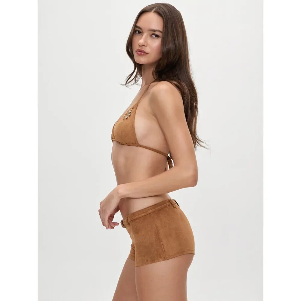 Frankies Bikinis X Bella Hadid Wrangler Suede Bikini Shorts | (S) | NWT